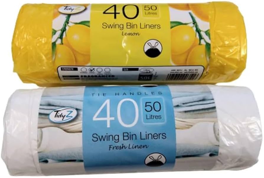Tidyz 2 (80 Liners) X Strong Tie Handles 50 Litres Fragranced Swing Bin Liners Drawstring Refuse Sacks Bags - 40 Citrus Lemon & 40 Fresh Linen Summer Breeze