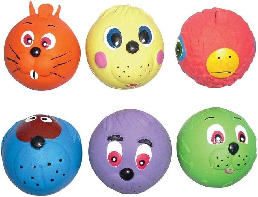 6 x Latex Faceballs Dog Puppy Toy Tennis Balls Sized Soft Squeaky Face Balls