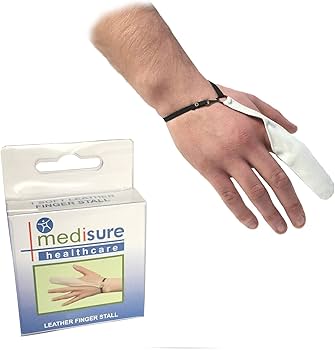 Medisure SIZE X-LARGE FIRSTAID PREMIUM ADJUSTABLE RE-USABLE MEDICAL PROTECTIVE WHITE LEATHER FINGER STALL