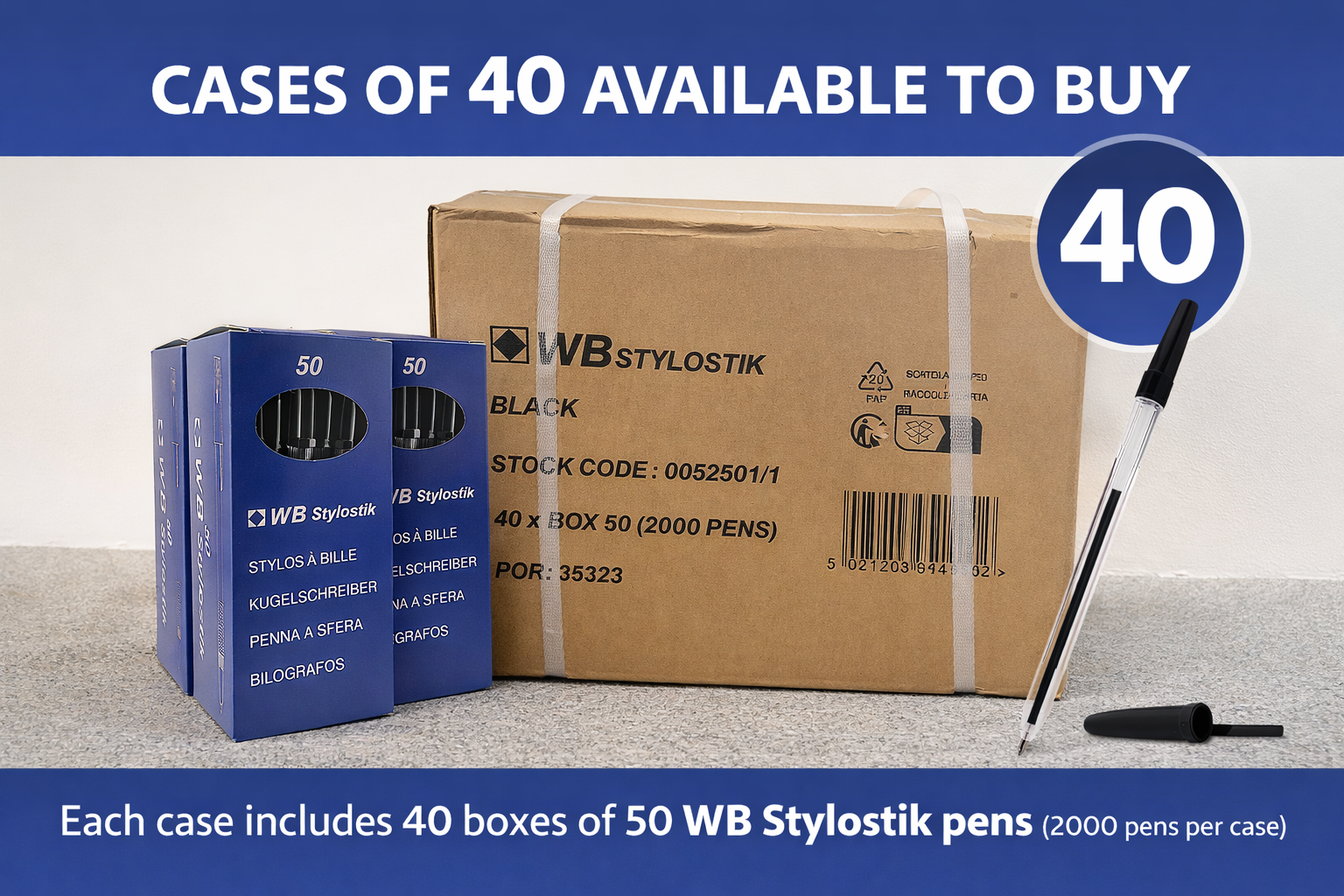 Case of 40 Black Stylostik Pack of 50 Biros