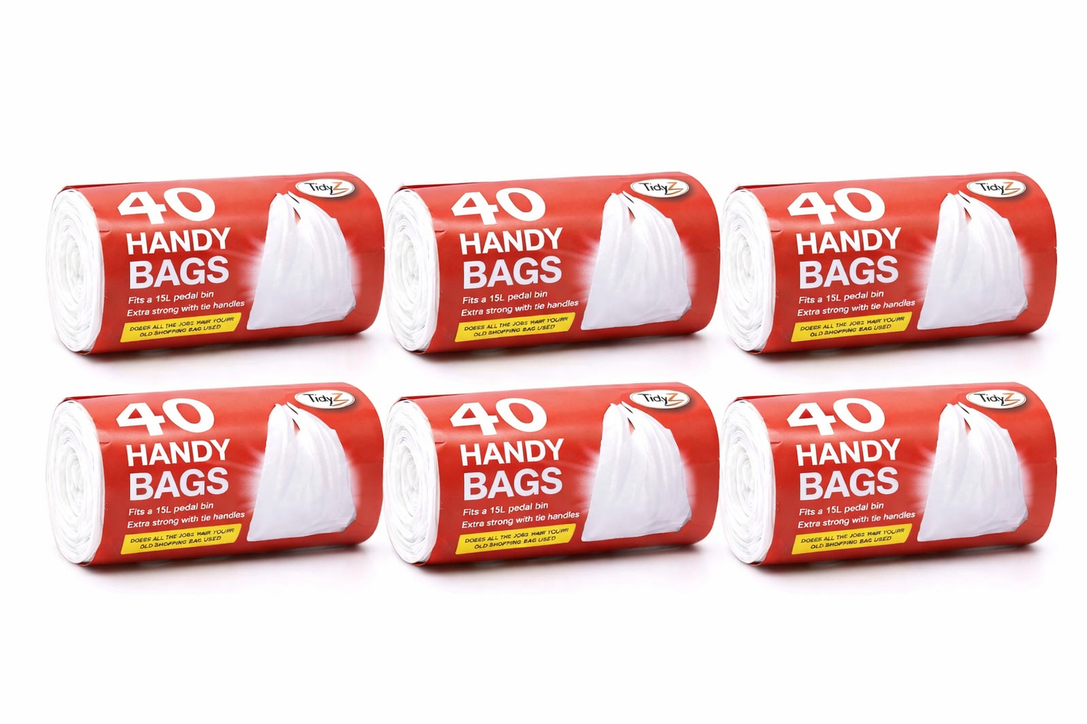 Tidyz 40 Handy Bags Shopping Extra Strong 15L Pedal Bin Liner Tie Handle