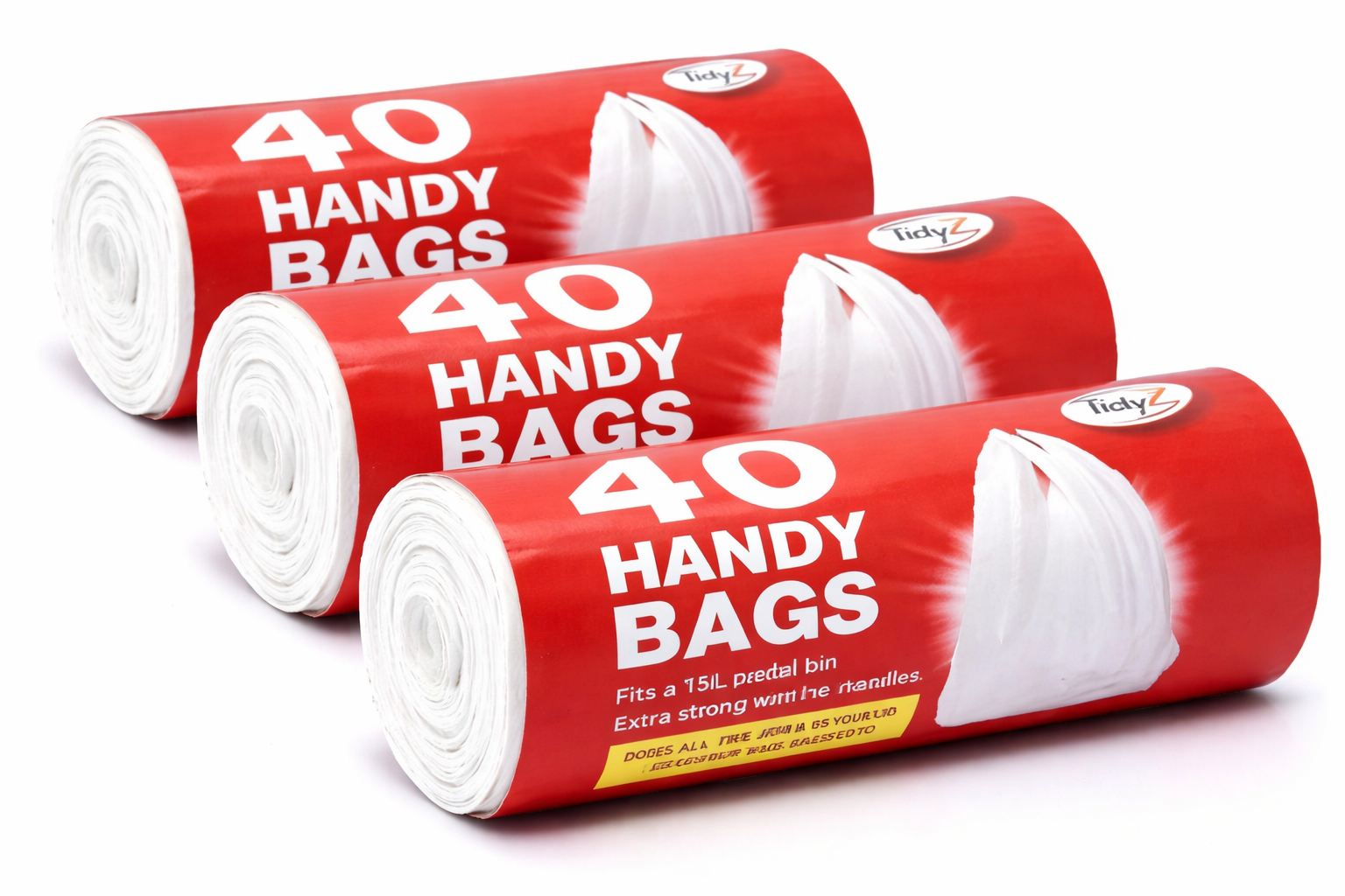 Tidyz 40 Handy Bags Shopping Extra Strong 15L Pedal Bin Liner Tie Handle