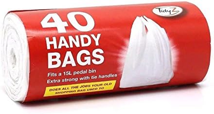 Tidyz 40 Handy Bags Shopping Extra Strong 15L Pedal Bin Liner Tie Handle